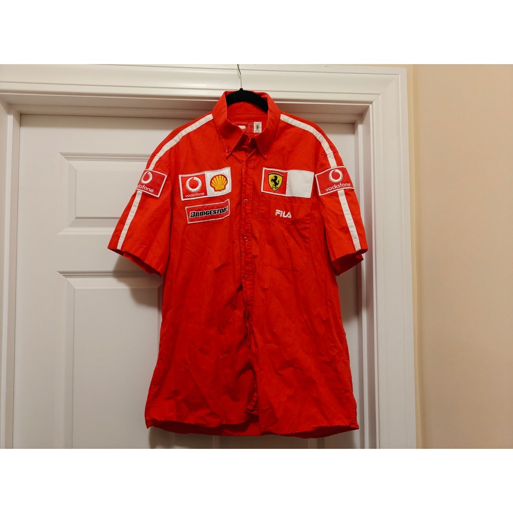 FILA Ferrari F1 Team Racing Shirt Red‎ Short Sleeve Vodafone Shell Mens Large